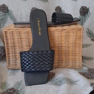 Black Woven Slide Sandals